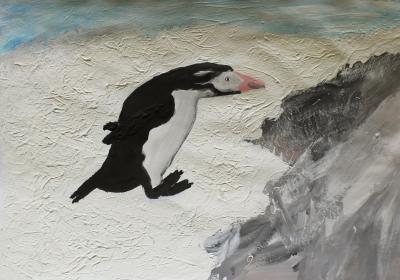 Tučňák na mořské pěně