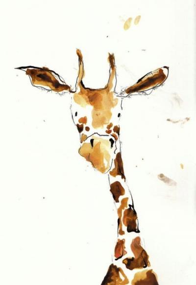 Žirafa - z výšky vidím cestu (malba kávou)